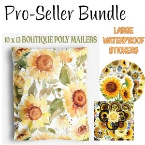 100 pack 50ea -10x13 SUNFLOWER poly mailers. ➕️ 50 LARGE SUNFLOWER 🌻 STICKERS